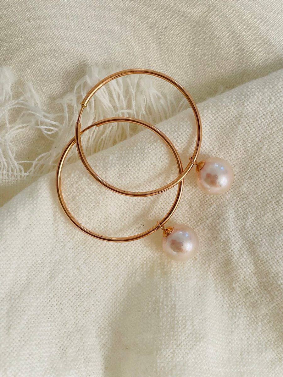 18ct Rose Gold Akoya Pearl Hoop Earrings