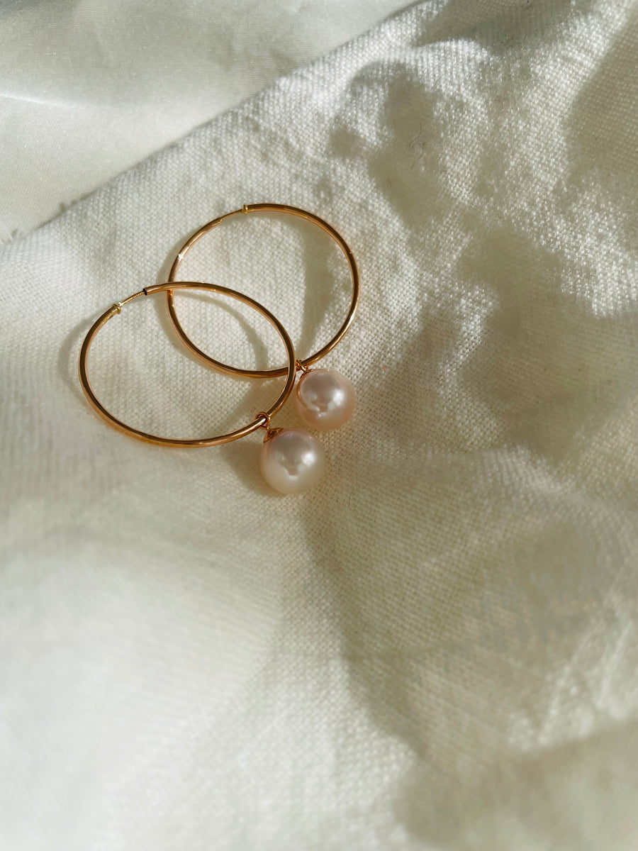 18ct Rose Gold Akoya Pearl Hoop Earrings