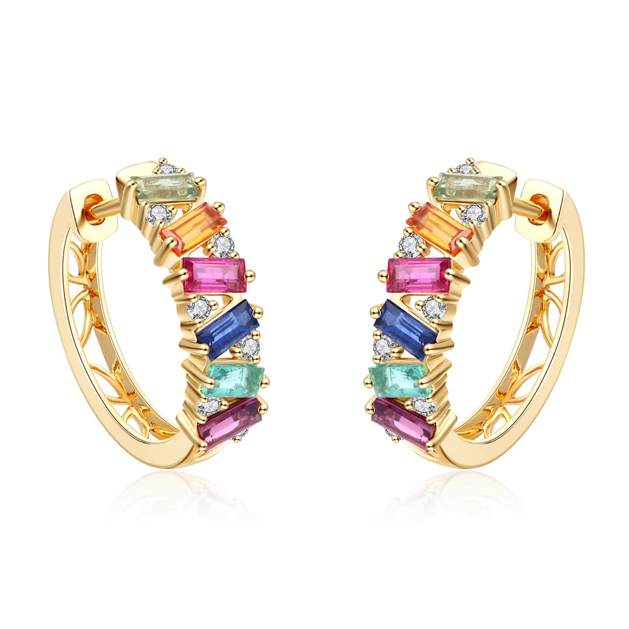 Iris - Coloured Sapphire with Diamond Hoop Earrings