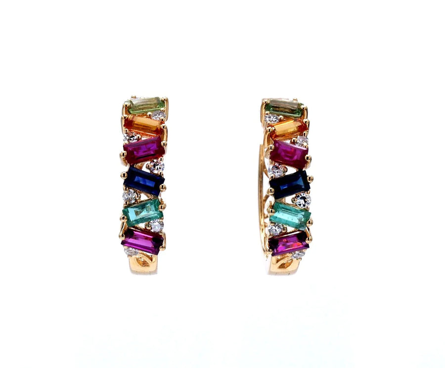 Iris - Coloured Sapphire with Diamond Hoop Earrings