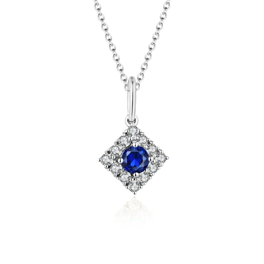 Emilia - 18k White Gold Blue Sapphire and Diamond Pendant