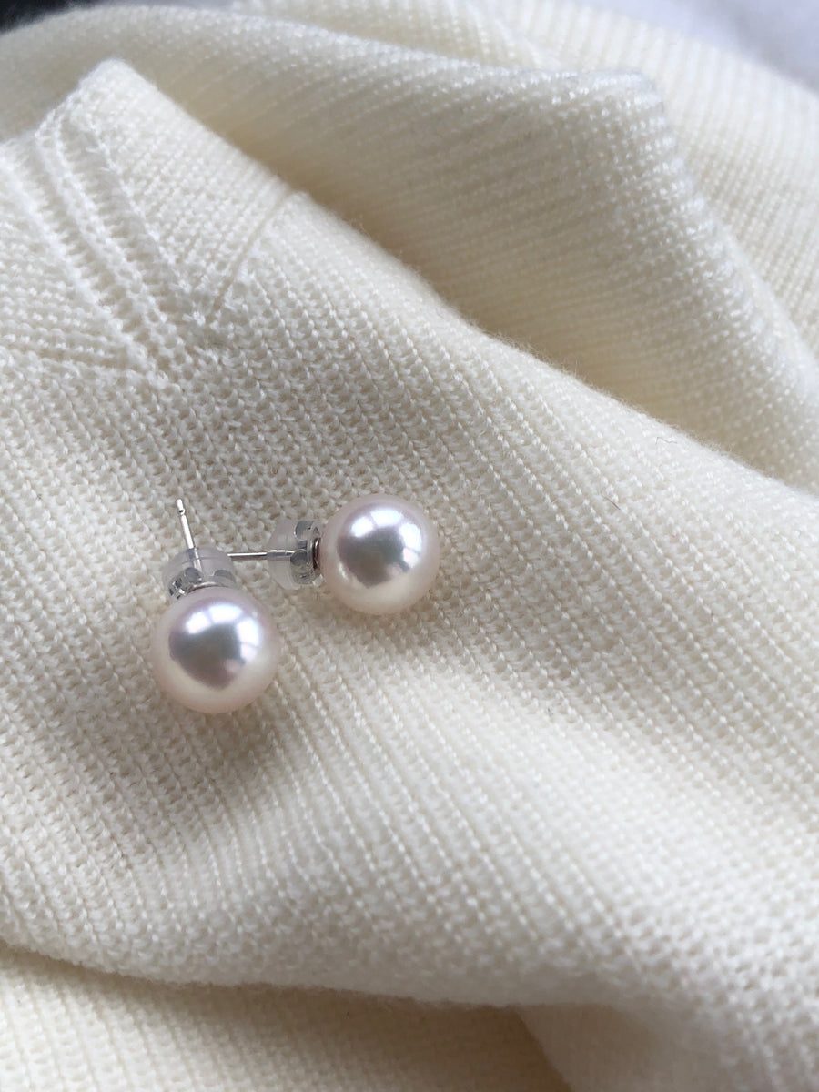 9.5mm-10mm AAA Grade Japanese Akoya Pearl earring Studs with 18ct White Gold