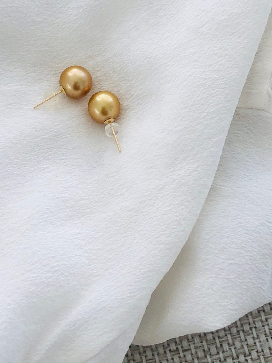 Golden South Sea Earring Studs, 18ct Yellow Gold