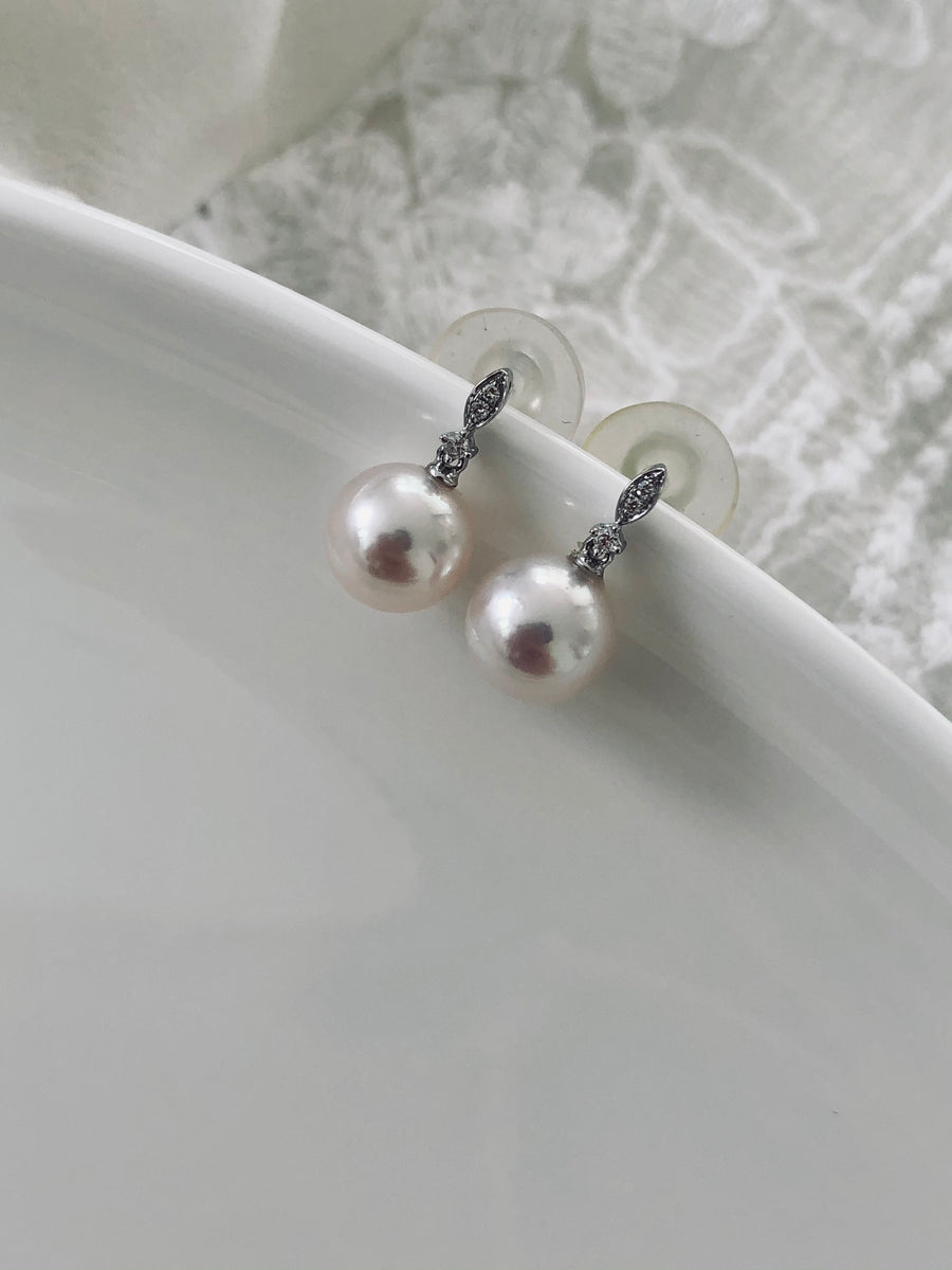 Japanese Akoya Pearl Diamond Drop Earrings