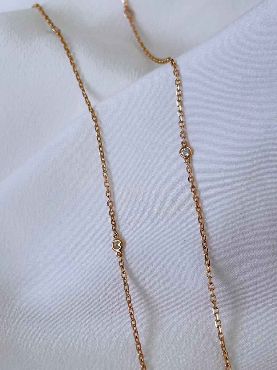 18ct Rose Gold Diamond Beaded necklace chain - 50 cm