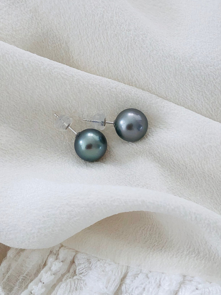 18ct White Gold 10-10.5mm Tahitian Pearl Earring Studs