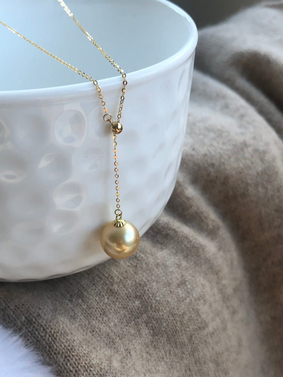 Golden South Sea Pearl Necklace with 18ct Yellow Gold Adjustable Chain