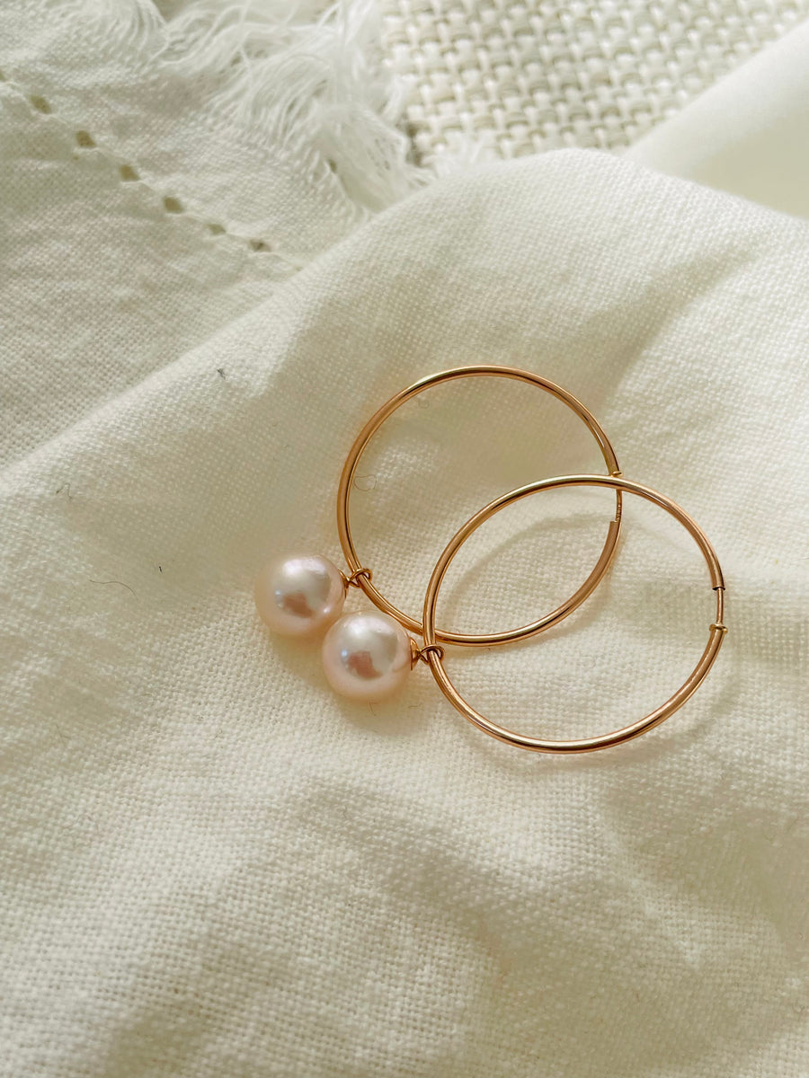 18ct Rose Gold Akoya Pearl Hoop Earrings