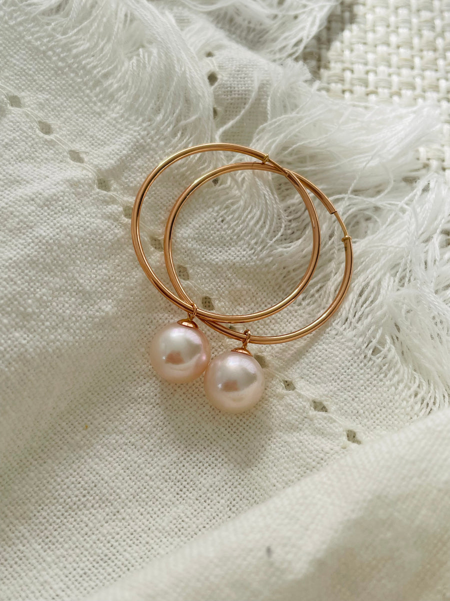 18ct Rose Gold Akoya Pearl Hoop Earrings