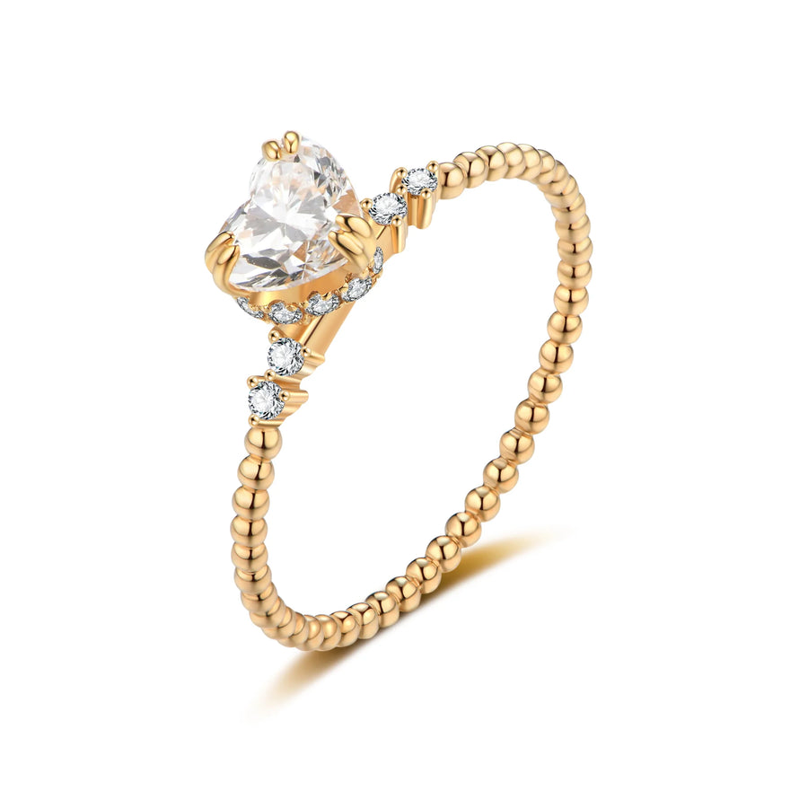 Esme - 18k Yellow Gold Heart Diamond Beaded Ring