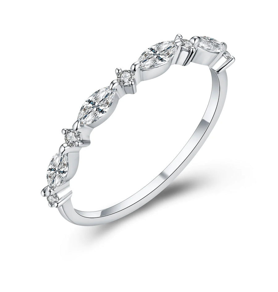 Leayah - 18k Gold Round & Marquise Diamond Half Eternity Ring