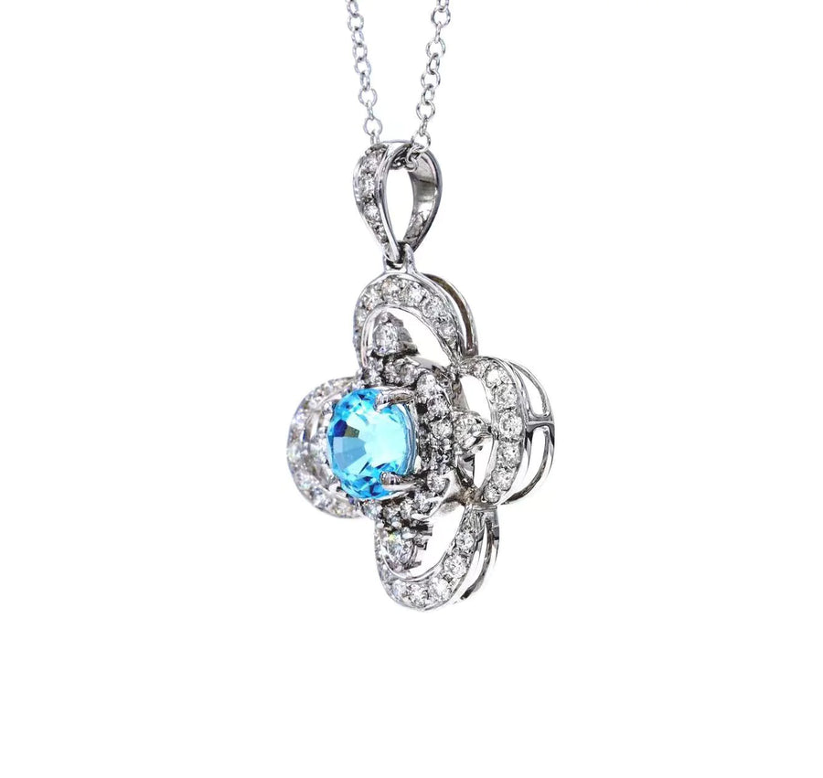 Dahlia - 18ct White Gold Blue Topaz Diamond Pendant