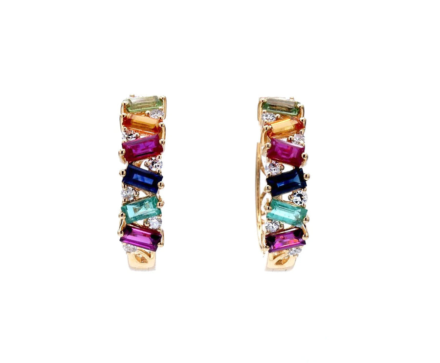 Iris - Coloured Sapphire with Diamond Hoop Earrings