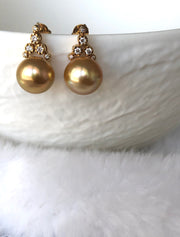 Golden South Sea Pearl Diamond Earrings