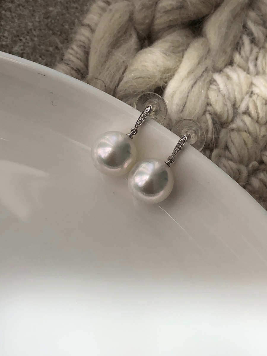 11-11.5mm White South Sea Pearl Diamond Drop Earrings, 18ct White Gold