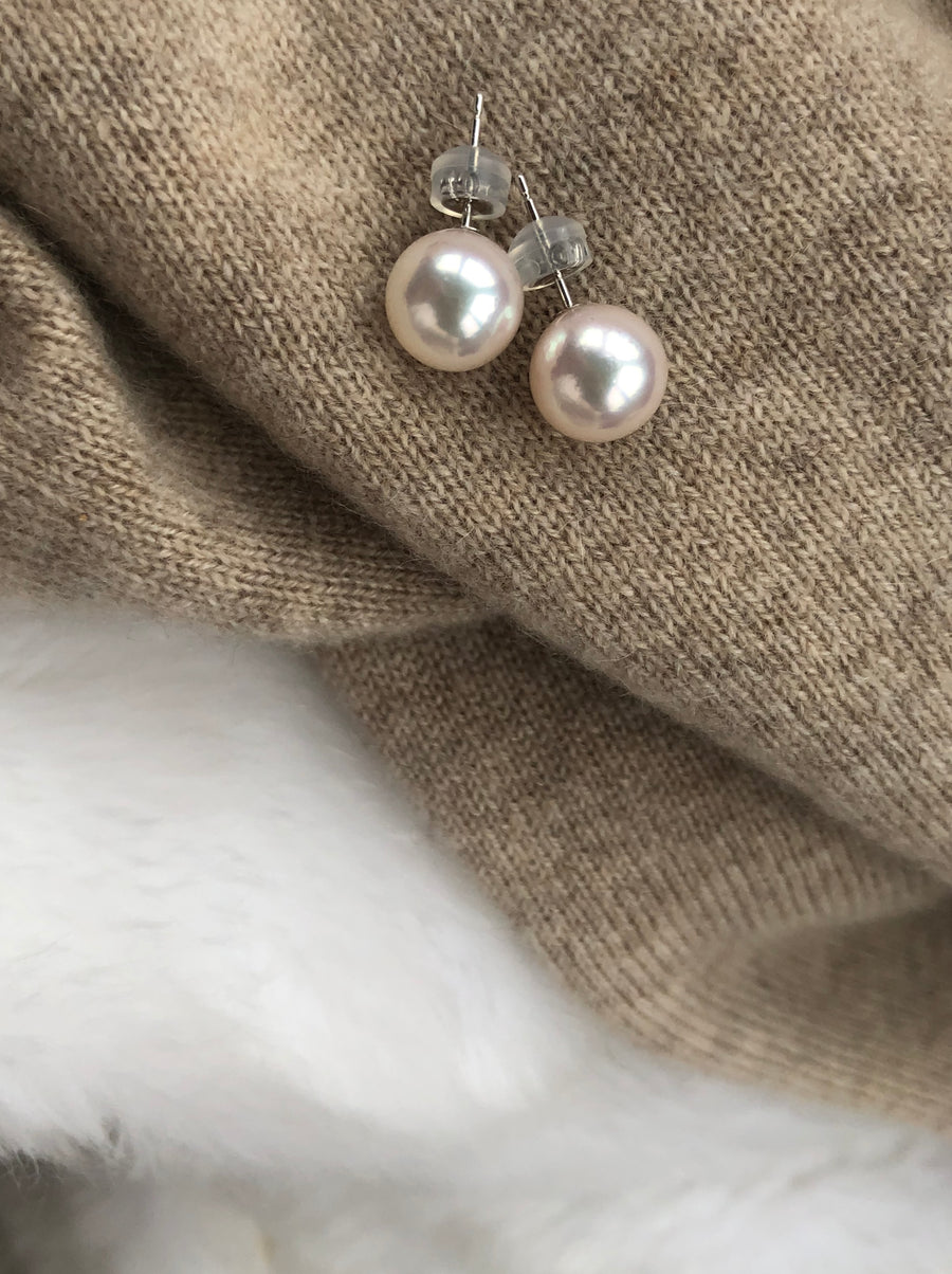 9.5mm-10mm AAA Grade Japanese Akoya Pearl earring Studs with 18ct White Gold