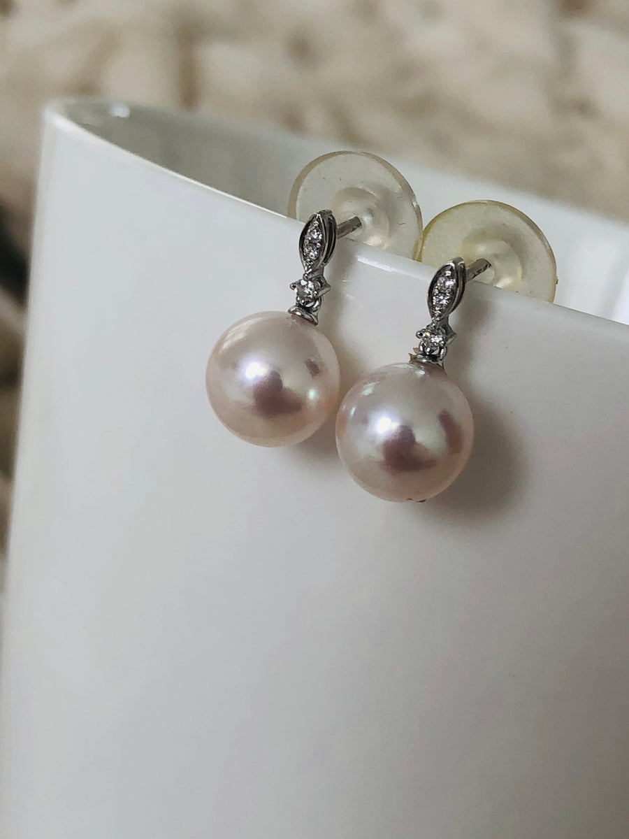 Japanese Akoya Pearl Diamond Drop Earrings