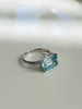 18ct White Gold Emerald Cut Blue Aquamarine Solitaire Ring