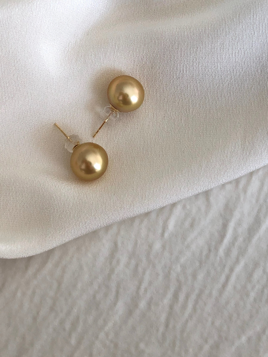 Golden South Sea Pearl Earring Studs, 18ct Yellow Gold