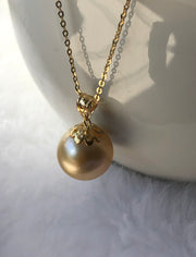 12mm Golden South Sea Pearl Pendant, 18ct Yellow Gold