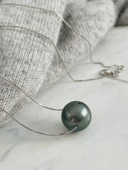 Tahitian Pearl Silver Floating Necklace